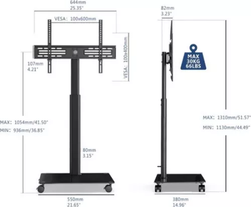 merkloos Mobile TV Stand - Suitable for 32-60 Inch Screens - Adjustable and Rotatable (8721085203910)