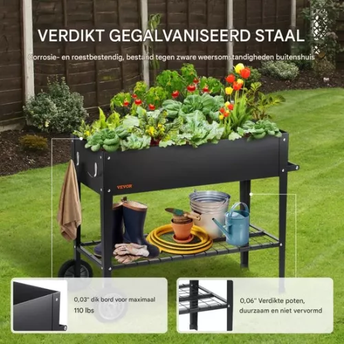 merkloos Planter - raised flower box on wheels - plant bed galvanized steel ideal (8721085156179)