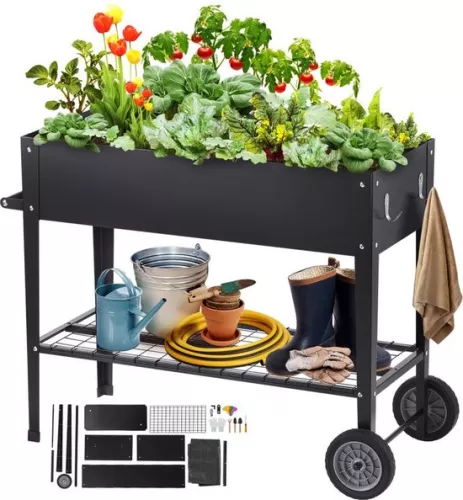 Planter - raised flower box on wheels - plant bed galvanized steel ideal