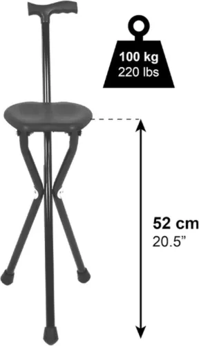 merkloos Walking Stick with Seat - Walking Stick with Seat - Walking Stick - Foldable - Walking Stick and Chair - Height 87 cm - Black (8721022416977)