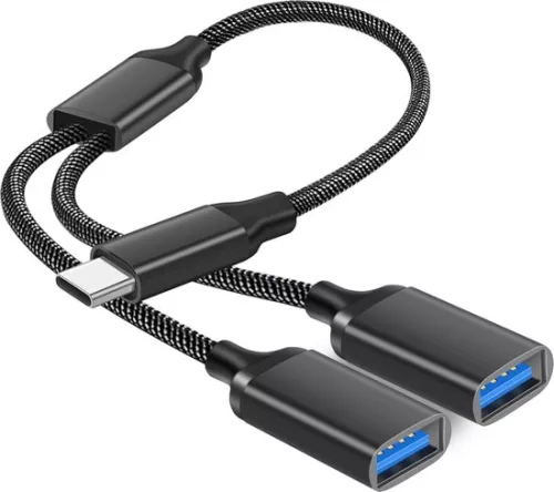 merkloos Male USB C to Dual Female USB Adapter - Splitter for Galaxy S8 S9, Google Pixel - OTG Y-Cable . (8785309313267)