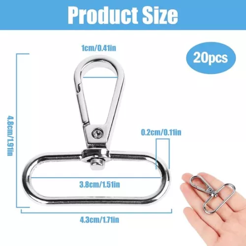 unbranded Carabiner D-rings - 20 pieces - silver - 38 mm (9502126313947)