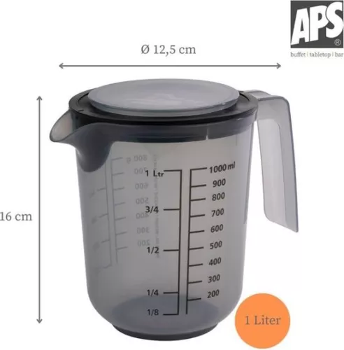 merkloos Mixing cup with lid - measuring cup for liquids sugar flour - 1 liter - Ø 125 cm - 16 cm - dishwasher safe - French gray (8785306018172)