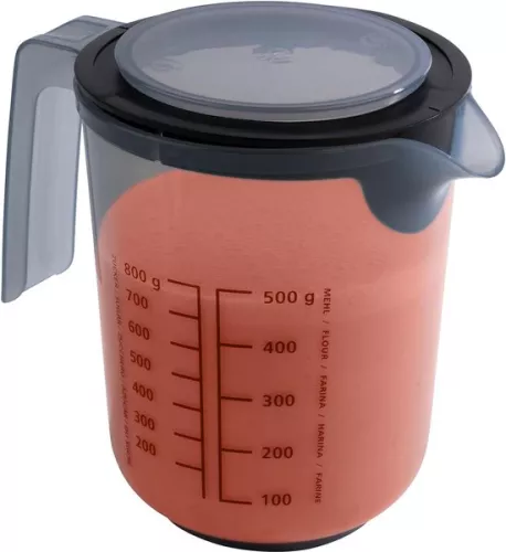 merkloos Mixing cup with lid - measuring cup for liquids sugar flour - 1 liter - Ø 125 cm - 16 cm - dishwasher safe - French gray (8785306018172)