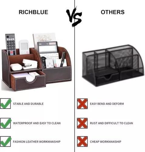 merkloos PU Leather Desk Organizer - Pen Holders for a Tidy Desk - 1 Piece - L-Brown - Durable Material (9506314613758)