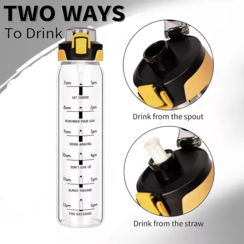 unbranded Leakproof Glass Water Bottle - With Straw and Time Markers - 1 Liter (9503566768281)