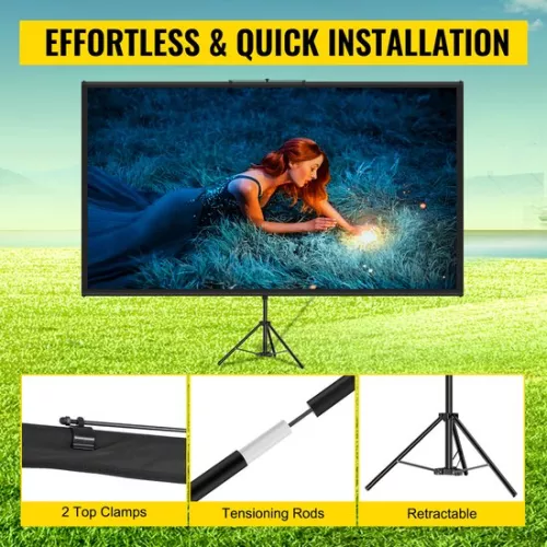 merkloos Portable Projection Screen with Stand, 100-Inch, 4K HD Resolution, 16:9 Aspect Ratio, Adjustable Height, with Polyester Screen and Aluminum Stand (8721334168083)