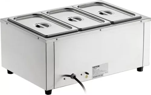 merkloos Stainless steel buffet warmer food warmer 1500 W, 3 x 8.8 L buffet containers, 176 x 325 x 150 mm Any heating plate can be used, incl. lid & drain tap & dry burn indicator, for canteen, café etc. (6097709173115)