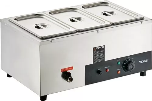 merkloos Stainless steel buffet warmer food warmer 1500 W, 3 x 8.8 L buffet containers, 176 x 325 x 150 mm Any heating plate can be used, incl. lid & drain tap & dry burn indicator, for canteen, café etc. (6097709173115)