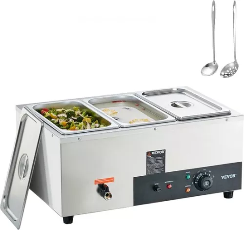 Stainless steel buffet warmer food warmer 1500 W, 3 x 8.8 L buffet containers, 176 x 325 x 150 mm Any heating plate can be used, incl. lid & drain tap & dry burn indicator, for canteen, café etc.