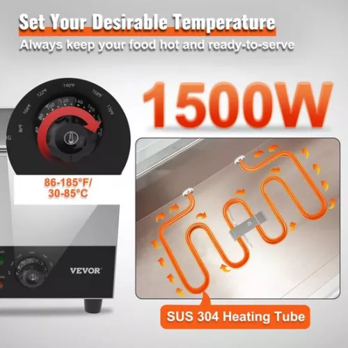 merkloos Stainless steel buffet warmer food warmer 1500 W, 3 x 8.8 L buffet containers, 176 x 325 x 150 mm Any heating plate can be used, incl. lid & drain tap & dry burn indicator, for canteen, café etc. (6097709173115)