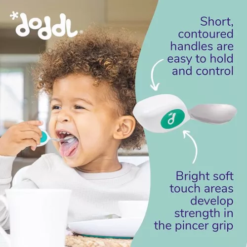 Doddl Doddl Cutlery Set, Toddler Self-Feeding Cutlery, Spoon and Fork, 12 Months + (Aqua) (5060460120019)
