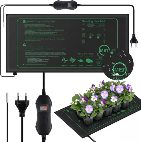 Heat Mat Plants - With Thermostat - 25 x 52 cm - 50W - Waterproof - Growing Mat - Growing Mat Heating Mat - Heat Mat Plants Growing - Heating Mat Plants - Propagator