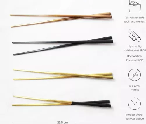 merkloos High Quality Stainless Steel Chopsticks - 5 Pairs Black Sushi Sticks - Metal Chopsticks - Dishwasher Safe and Reusable Chopsticks (4800325803302)