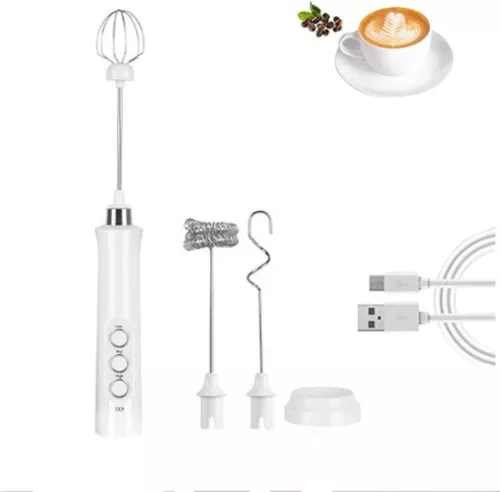 merkloos Milk frother wand - rechargeable, 3 whisks, charging station - for coffee (6152324811801)