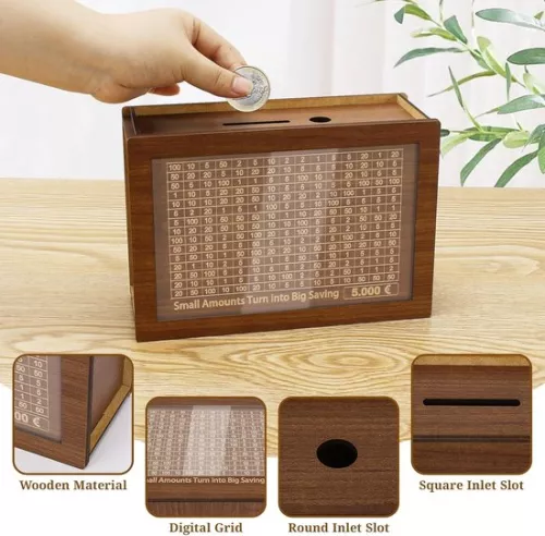 merkloos Piggy Bank with Stickers Cash Piggy Bank 5000€ Reusable Piggy Bank with Counter Savings Challenge for Children and Adults 500-10000€ Goal (6154123611675)