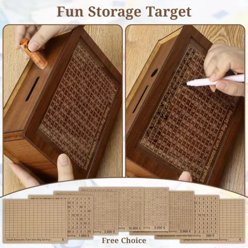 merkloos Piggy Bank with Stickers Cash Piggy Bank 5000€ Reusable Piggy Bank with Counter Savings Challenge for Children and Adults 500-10000€ Goal (6154123611675)