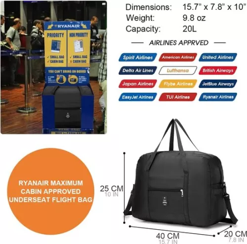 merkloos Foldable Hand Luggage 40x30x20 - Lightweight Travel Bag - Suitable for Transavia, Wizzair and Tui Airways (6152413960915)