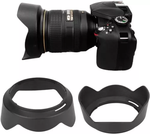Camera Lens Hood HB-53 Black Plastic Lens Hood for Nikon AF S 24-120mm F 4G ED VR Lenses with Content .