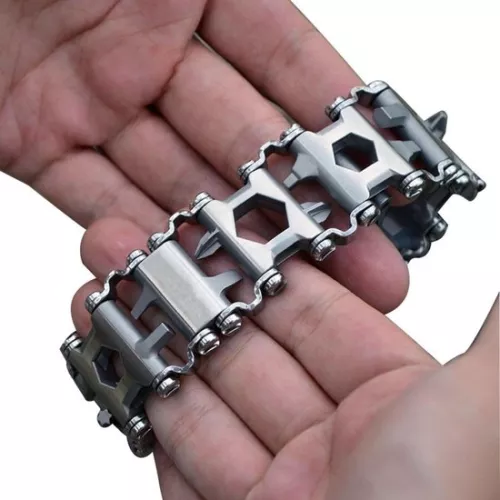 Multifunctional Outdoor Tool Bracelet - 29 in 1 Stainless Steel Bracelet with Screwdriver, Can Opener, Bottle Opener and Wrench