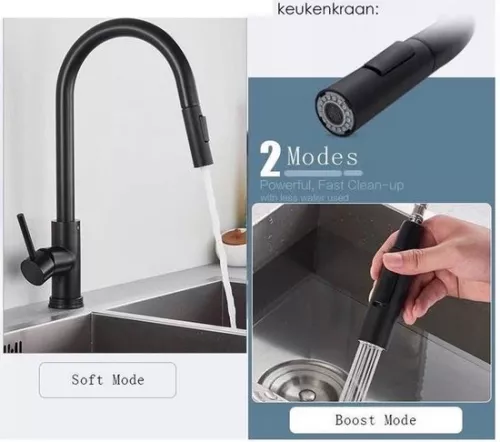merkloos Kitchen faucet - pull-out spout - 360° swivel mixer tap - black (6091657453435)