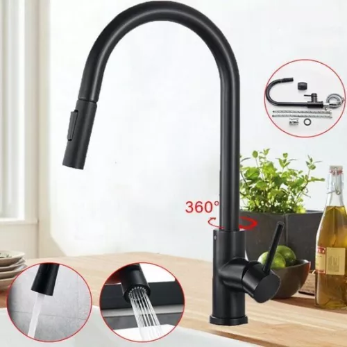 merkloos Kitchen faucet - pull-out spout - 360° swivel mixer tap - black (6091657453435)