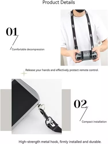 Genric Generic Lanyard Neck Strap Compatible with DJI RC/RC PRO/RC 2, Universal Buckle Strap for Mini 4 Pro/Mini 3 Pro/Mavic 3 Pro/Air 2S/Air 3 Screen Remote Controller Drone Accessories, 76-140cm, Black,, (4910843434343)