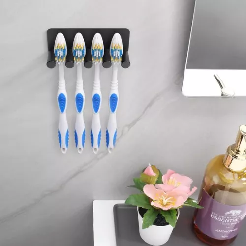 No-drill stainless steel toothbrush holder - Attachable toothbrush holder - Replacement toothbrushes - Matte black