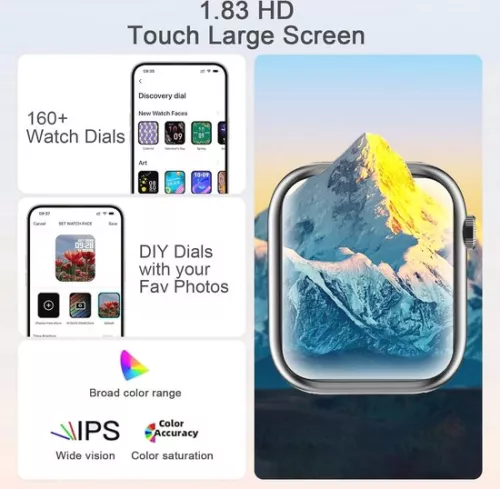merkloos Smartwatch for men and women with Bluetooth, 1.83 inch HD, 110+ sports modes, sleep monitor, SpO2, heart rate monitor, IP68, fitness watch for iOS and Android (6152605831863)
