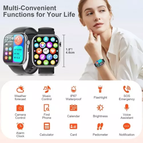 merkloos Smartwatch for men and women with Bluetooth, 1.83 inch HD, 110+ sports modes, sleep monitor, SpO2, heart rate monitor, IP68, fitness watch for iOS and Android (6152605831863)