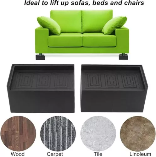 merkloos Furniture Raiser Feet - Rectangular Leg Mat - Elevated Rubber Bed Foot - Cabinet Foot Pads - Black - 3 Inch - Pack of 4 - Room Furniture - Sofa Lifts (8785301426507)