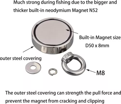 merkloos Neodymium Fishing Magnet 180KG Pulling Force Rare Earth Magnet with Rope-Glove-Bag Kit for Beginners Magnet Fishing in River (8785301337070)