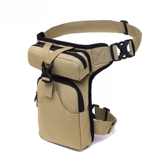 Motorcycle leg bag for men and women, thigh bag, canvas waist bag, sturdy tactical bag, adjustable waist strap, waist bag for hiking, cycling, fishing, leisure, Khaki