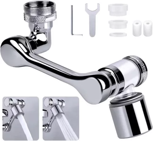 1080° rotatable tap with filter, rotatable multifunctional extension tap, water tap extension attachment with 2 spray functions, jet regulator, rotatable tap, 1 piece