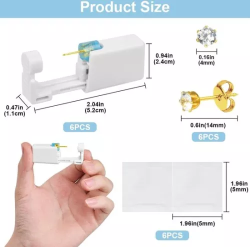 merkloos Painless Disposable Ear Piercing Gun Kit - DIY, Safety, Asepsis - Includes 10 Stud Earrings (6152325950936)