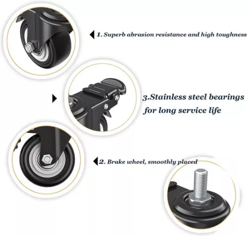 merkloos 4 pieces furniture castors 50 mm, M8 x 25 mm screw, silent swivel castors 2 with brake up to 70 kg (per castor), 360 degree rotation, rubber wheels for transport rollers / rollers for appliances and furniture (0726852607258)