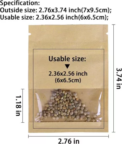merkloos 100 Pcs Small Brown Resealable Kraft Paper Seed Packets with Clear Window Coin Envelopes Bags Ziplock for Seed Flower Storage 7x9.5cm (2.7x3.7inch) (6154124650680)