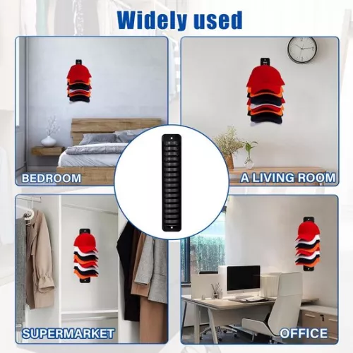 merkloos Wall-mounted hat holder - Self-adhesive hat holder for 16 hats - Black. . (8785308356043)