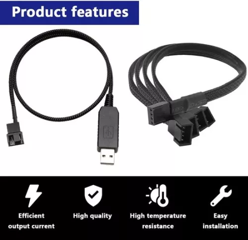 merkloos Connection cable fan PC 12 V step-up USB plug to 4-pin male with 3 x 3-pin connection and power supply 12 inch (55 cm) (9501155992192)