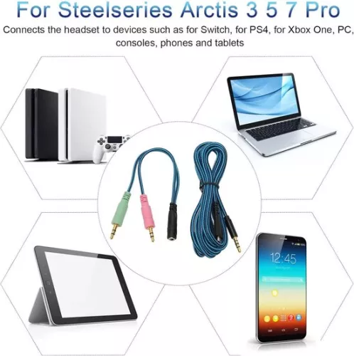 merkloos Replacement Headphone Audio Cable with Y-adapter Cable - Headphone Aux Cable for Steelseries Arctis 3/5/7/Pro . (6152349734796)