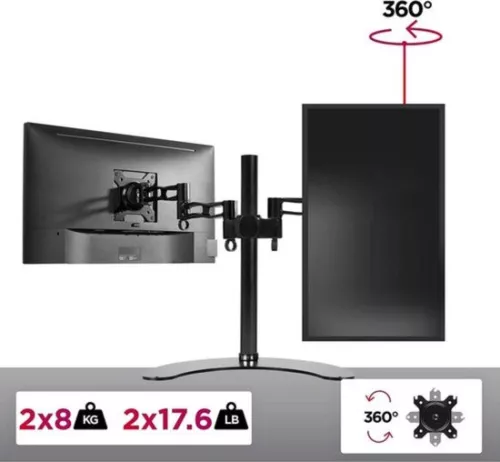 merkloos Dual Freestanding PC Monitor Mount - Adjustable Height - Arm for 2 13”-27” LED LCD Screens - Freestanding Computer Display Stand (8721085200674)