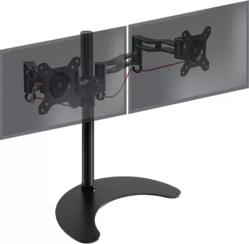 Dual Freestanding PC Monitor Mount - Adjustable Height - Arm for 2 13”-27” LED LCD Screens - Freestanding Computer Display Stand