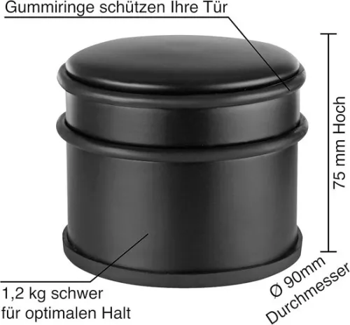 merkloos Door stopper matt black 12 kg solid premium with rubber ring - elegant heavy door stopper in a modern design (8785302124907)