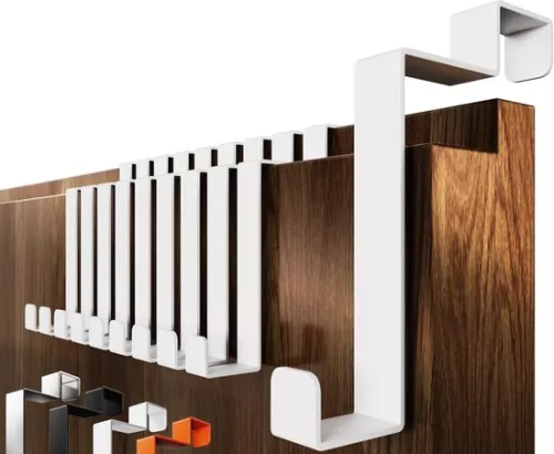 Door hooks for hanging - 10-piece set - White clothes hooks - Interior door as a coat rack - On a folding door - Towel holder inside the door - Back of the door hook