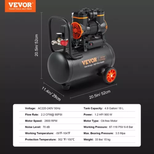 merkloos 900W Silent Compressor Air Compressor, Oil-Free Compressor, 18L, 70dB (6097725110101)