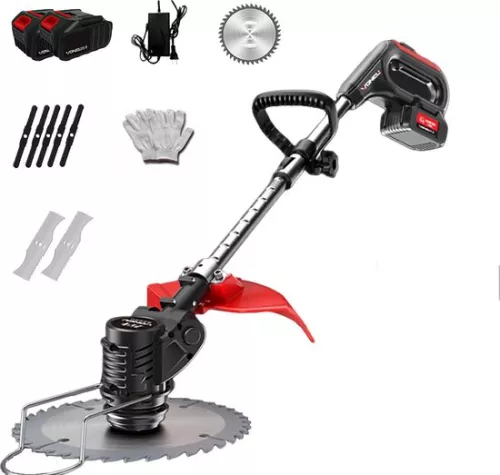 Cordless Lawn Mower - 2 x Battery - Electric - Professional - Lawn Mower - Red - Adjustable Cutter - Cordless - Lawn Mower - Garden - 100-135cm - Saw Blade - Mowing Blade - Grass Trimmer