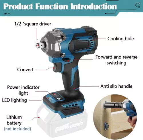 merkloos Cordless impact wrench 18V compatible with Makita - 700 Nm 1/2 inch brushless - cordless wrench with sockets - cordless screwdriver set (9501829291132)