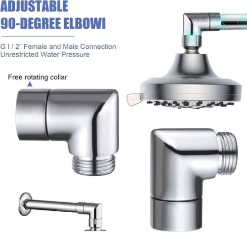 merkloos Angle for hand shower adapter - 90 degrees - solid brass - shower hose adapter - shower arm connection - washers . (8785309281054)