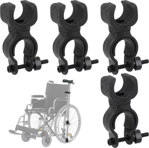4 crutch holders, walking stick holders, and wheelchair accessories | Universal accessories for crutches, walking sticks, wheelchair mounts, scooters, and bicycles.