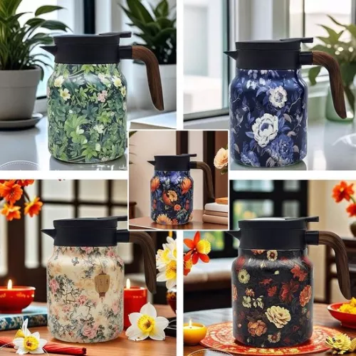 Raidley Vintage Flower Pattern Teapot, Doresty Thermos Teapot, 2025 New Raidley Vintage Tea Thermos with Infuser, Mini Hot Coffee Pot, Stainless Steel Thermal Carafe with Lid for Hot Drinks, 1000ML